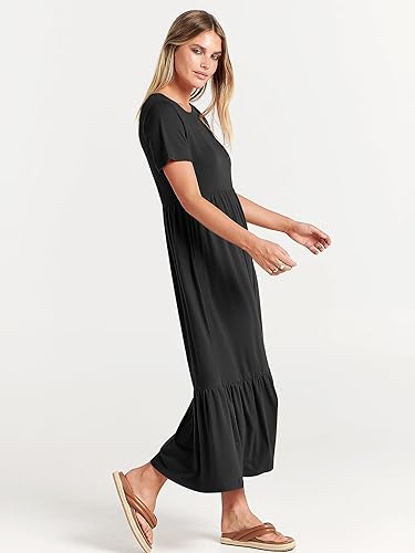 ANRABESS 2025 Women’s A-Line Tiered Maxi Dress – Short Sleeve Crewneck T-Shirt Style