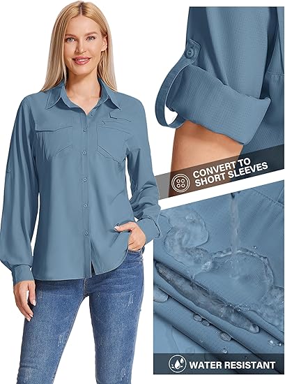 Women’s UPF 50 UV Sun Protection Shirt – Long Sleeve Lightweight Hiking Fishing Travel Top