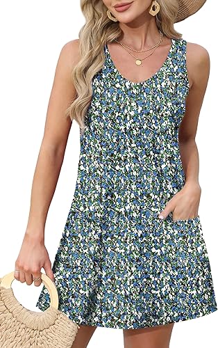 OFEEFAN Women’s Summer Loose V-Neck Sleeveless Sundress with Pockets – 2025 Beach Coverup